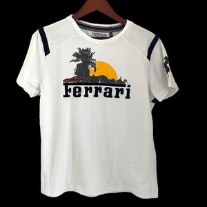 Ferrari T Shirt Women’s Size Large Sun Scape Short Sleeve Tee White Big Graphic